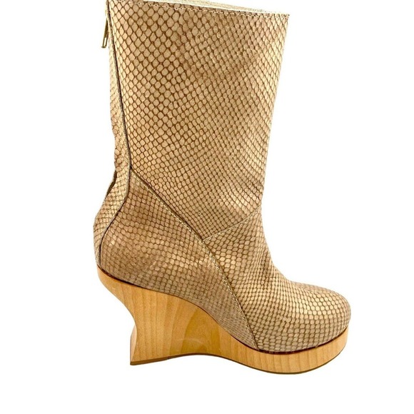 Alejandro Ingelmo Piton Snake Skin Leather Wood Platform Artsy Boots Sz 8 - Picture 2 of 11
